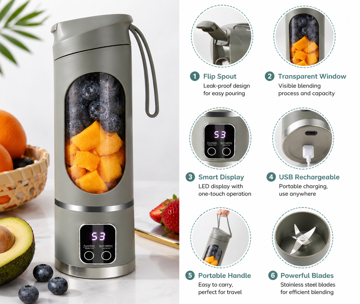 Portable Juicer Blender – Rechargeable Mini Electric Juice Maker for Smoothies, Shakes & Fresh Drinks