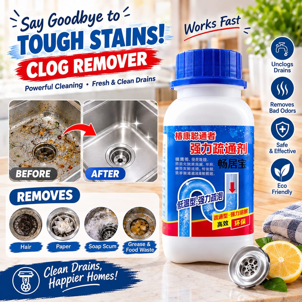 💥 Unclog in Minutes – Powerful Drain Cleaning Powder