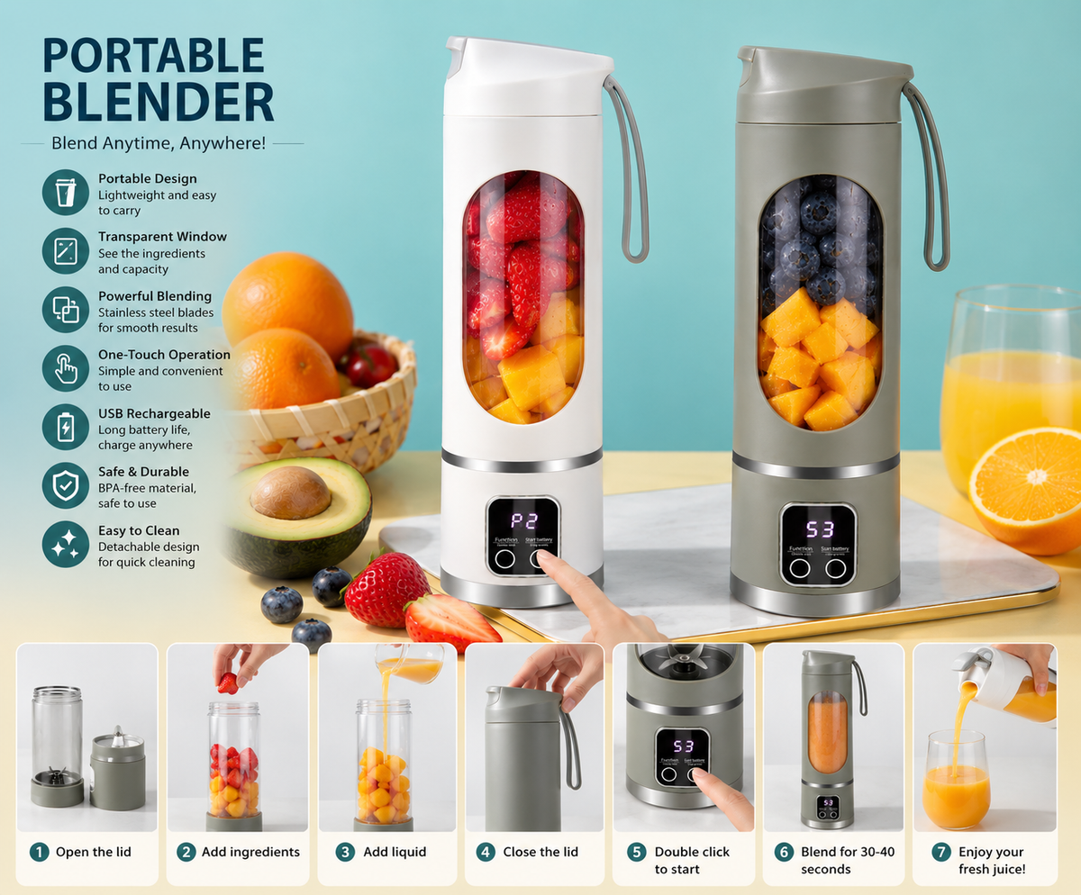 Portable Juicer Blender – Rechargeable Mini Electric Juice Maker for Smoothies, Shakes & Fresh Drinks